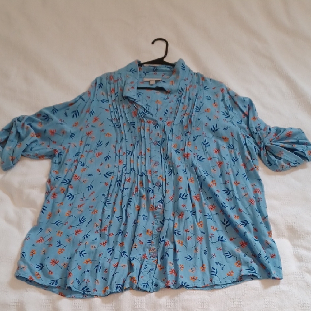 Woman Within Light Blue Floral Top
